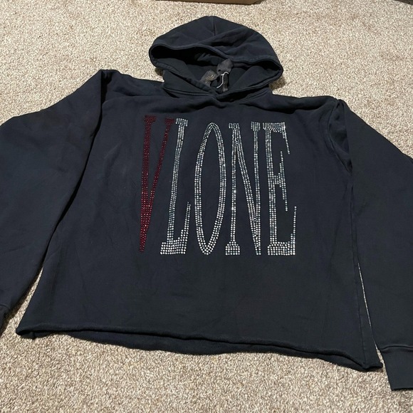 VLONE Rhinestone Hoodie Mens Black Pullover Streetwear Fashion Large - Picture 1 of 5
